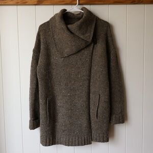 Wool Blend Speckled Knit Sweater Cowl Neck Wrap Brown